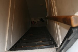 looking down the stairs