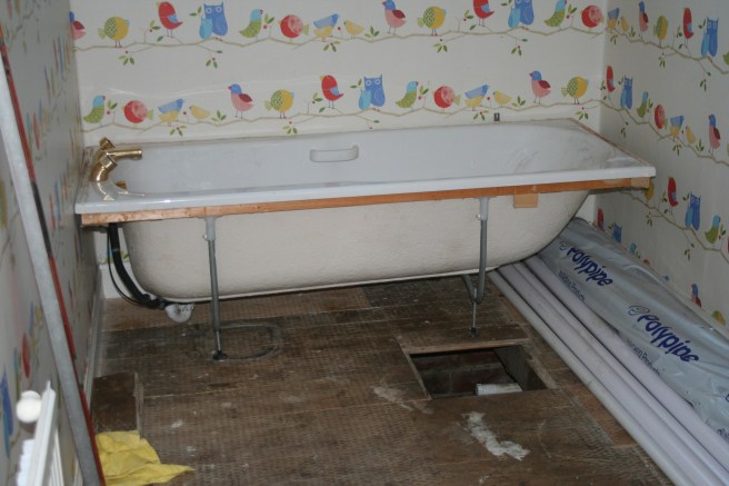 temporary bath in the position of the new bath