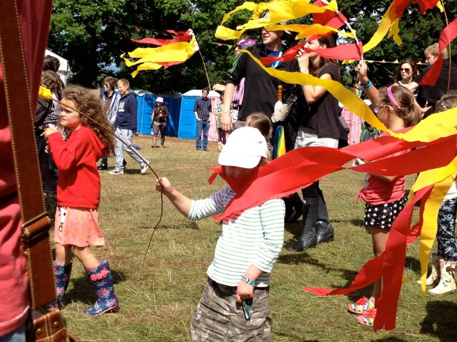 kids paraded round the fields on the Sunday with streamers on sticks, percussion that they had made and lots of cheering.  Brilliant team doing the kids' stuff