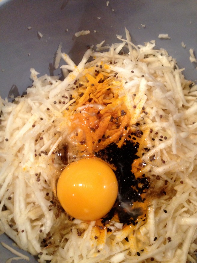 celeriac, egg, spices and hope in the bowl