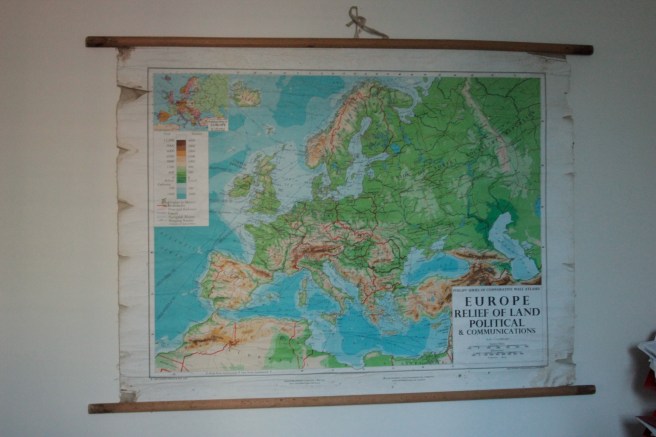 vintage map in teenboy's room from 1970